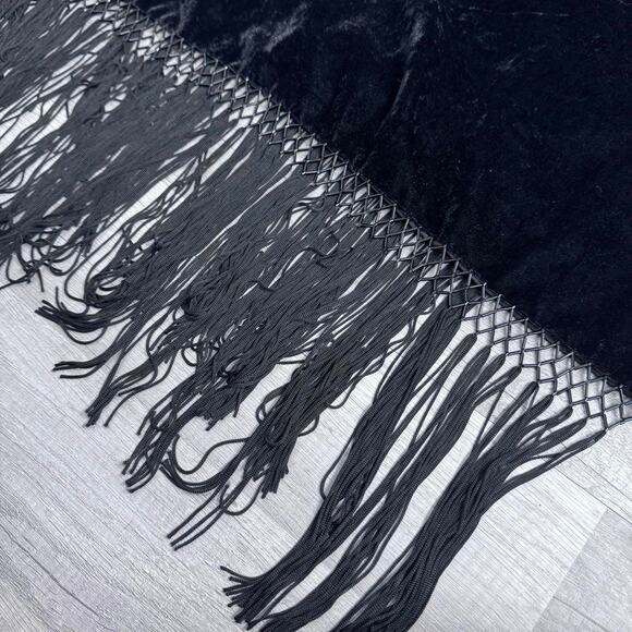Vintage Black Velvet Fringe Beads Shawl Wrap Cape 90s Gothic Glam Whimsigoth - Picture 3 of 8